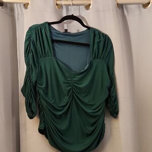 Torrid Dark Green Shirred Top With 3/4 Sleeves..size 1